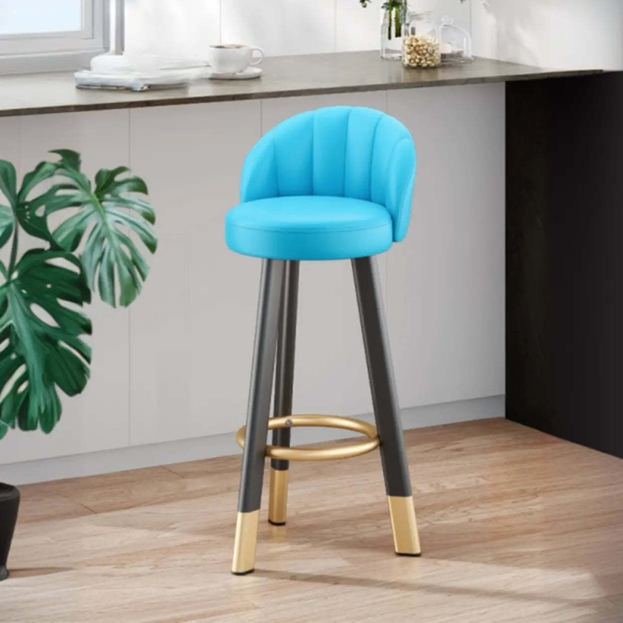 Round Leather Bar Stool with Back and Footrest