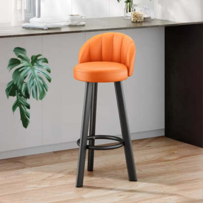 Round Leather Bar Stool with Back and Footrest — Gray / Black