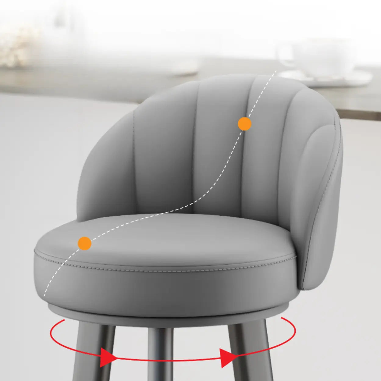 Round Leather Bar Stool with Back and Footrest — White / Black