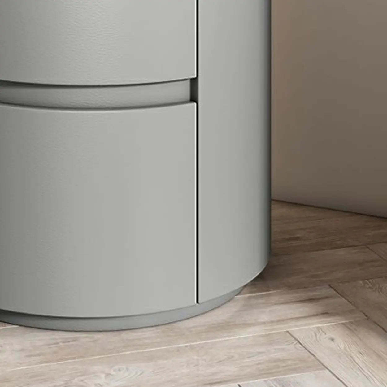 Simple Round Off-White Wood Drawer Nightstand — Orange / Wood & Microfiber Leather