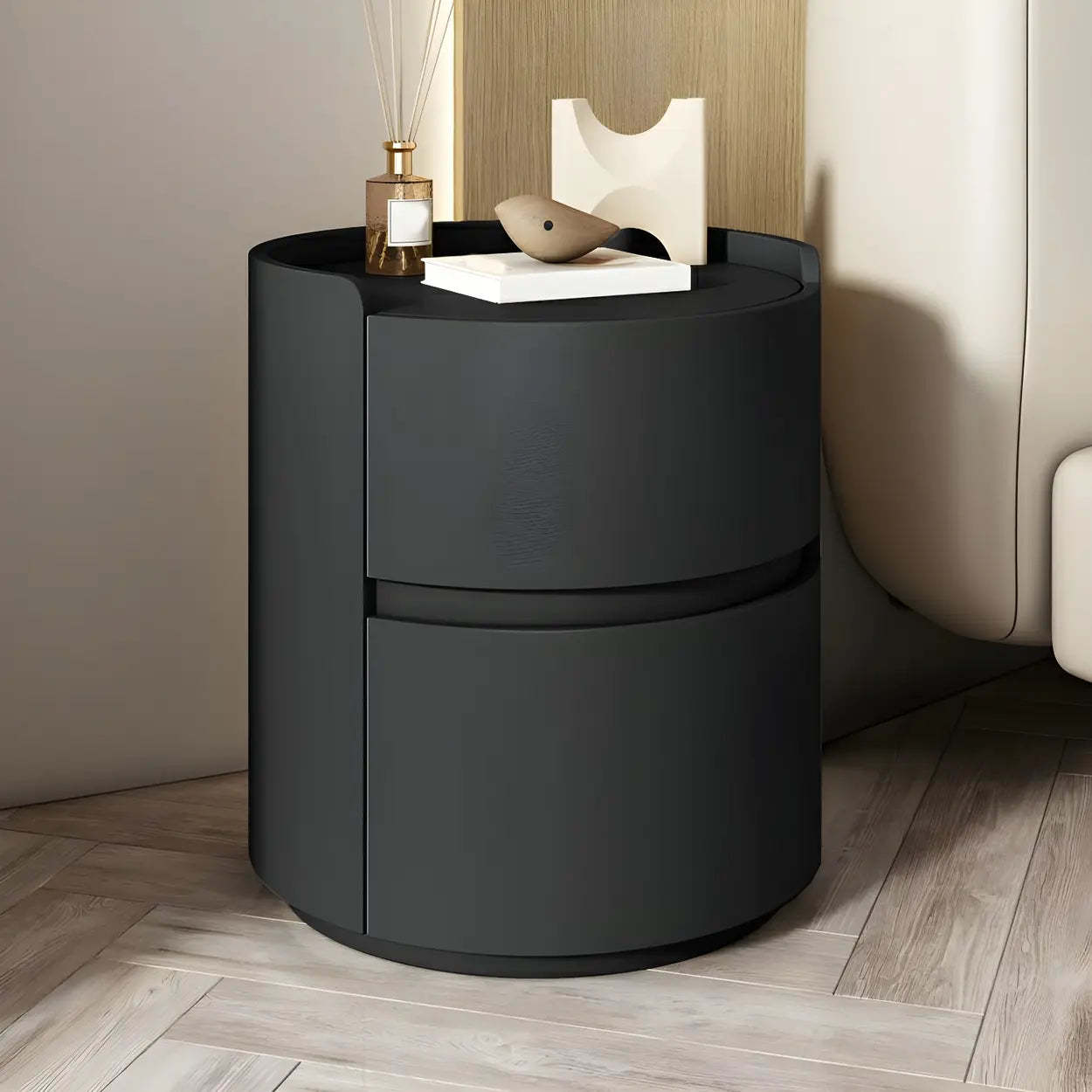 Modern drawer simple gray nightstands, Lighom — 16" L x 16" W x 20" H / Black / Solid Wood