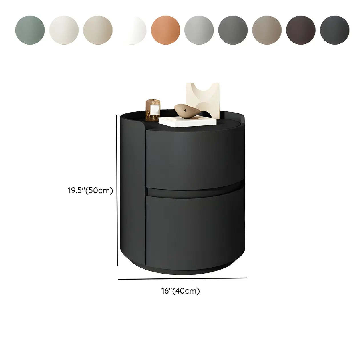 Simple Round Off-White Wood Drawer Nightstand