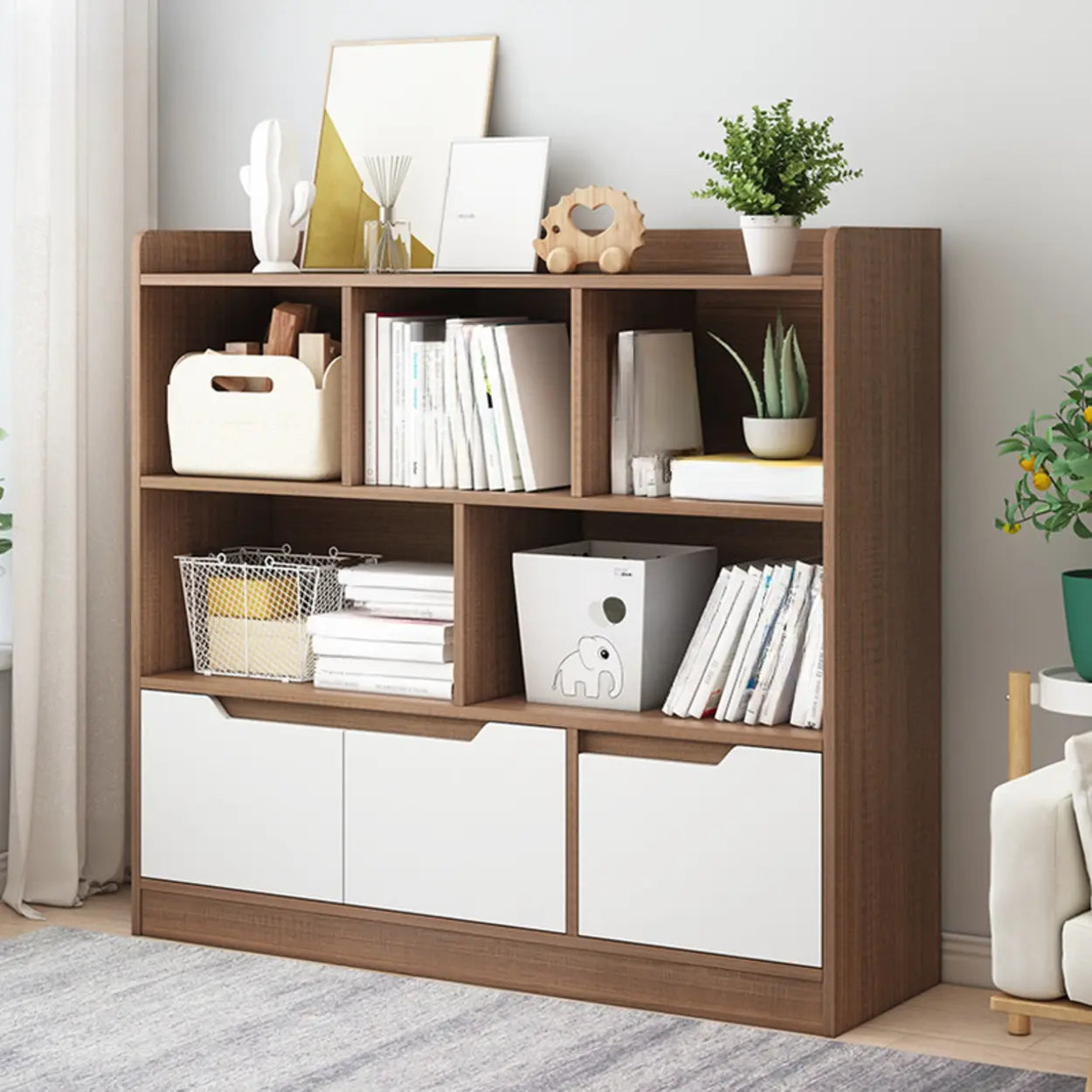 Simple Modern Rectangular Wide Bookcase — Natural Finish