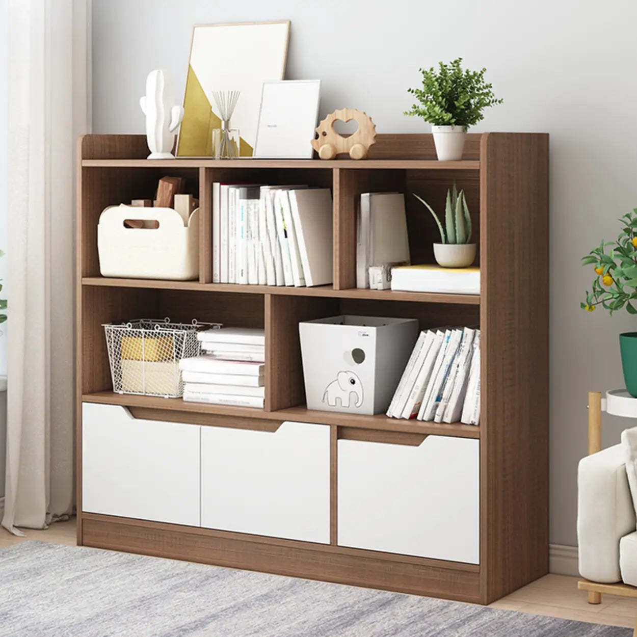 Simple Modern Rectangular Wide Bookcase — Natural Finish