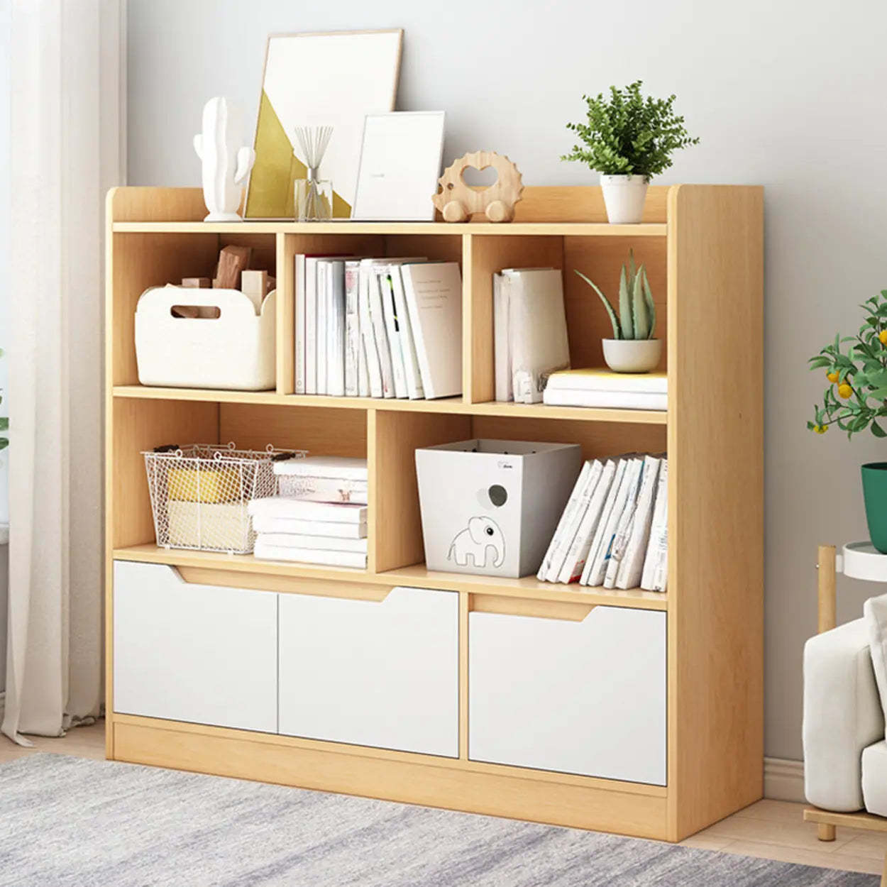 Simple Modern Rectangular Wide Bookcase — White