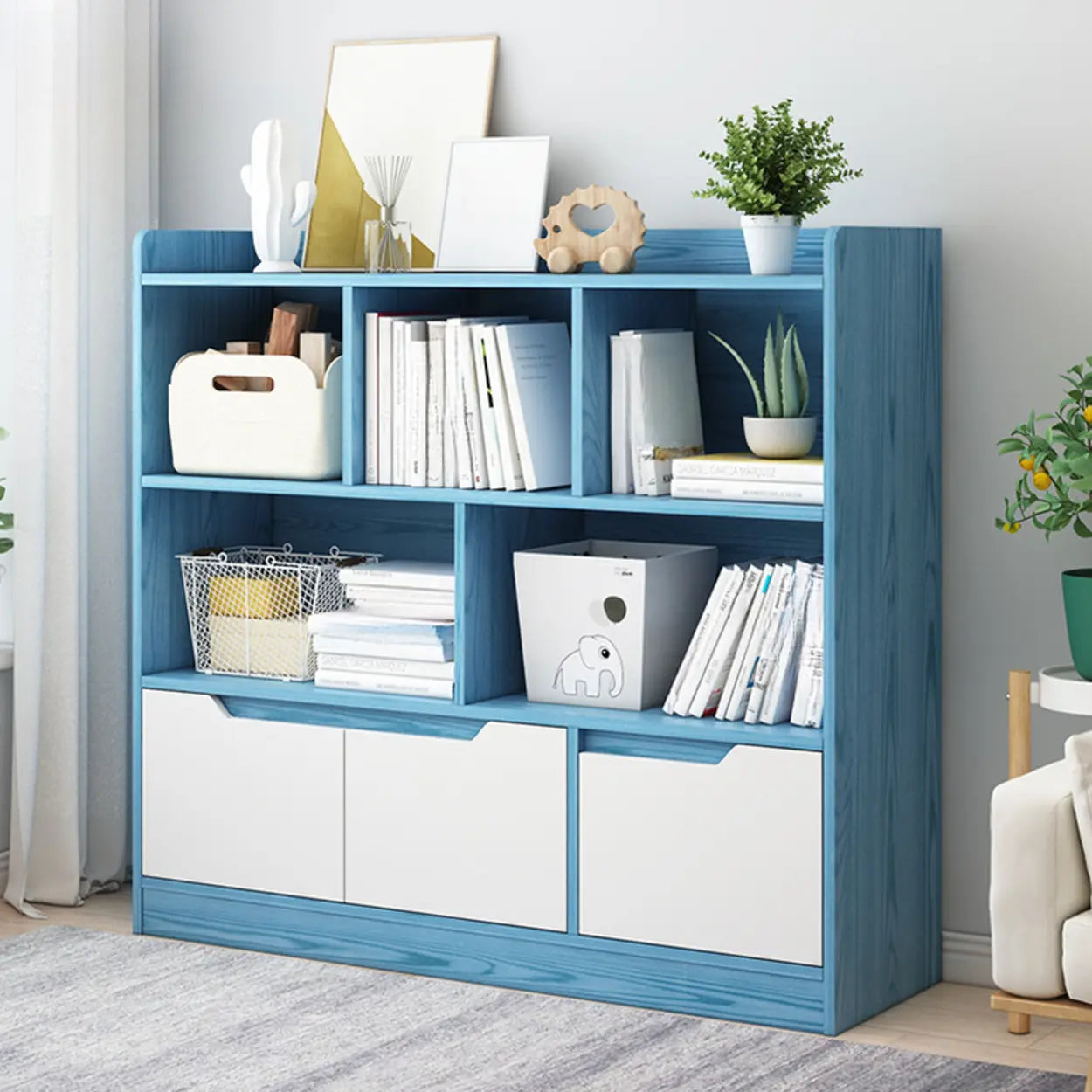 Simple Modern Rectangular Wide Bookcase — White