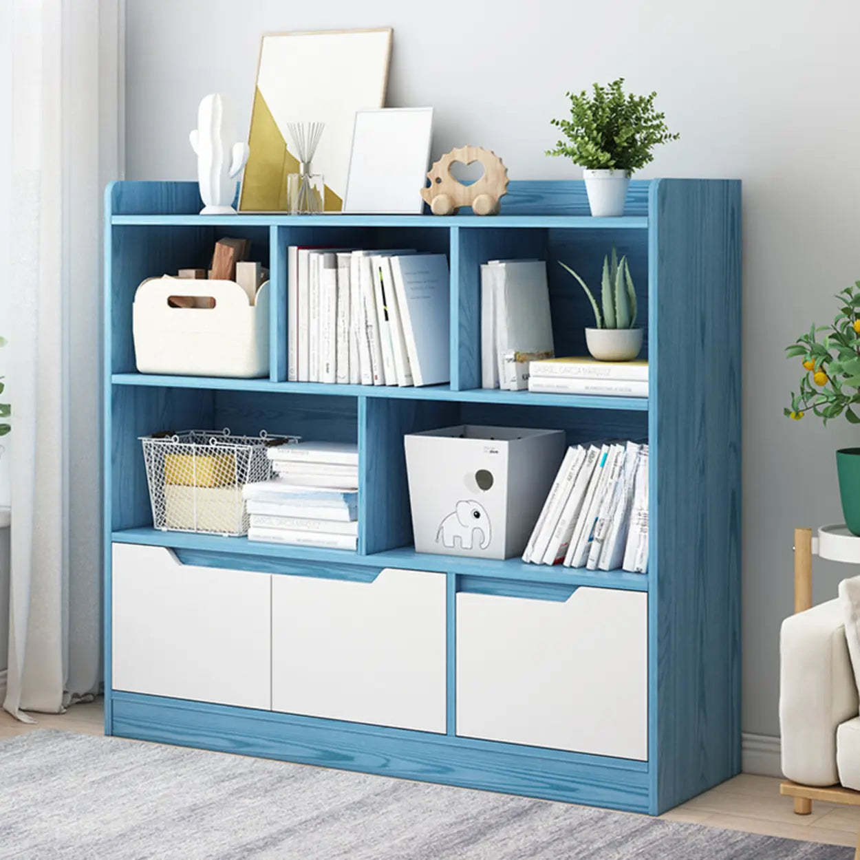 Simple Modern Rectangular Wide Bookcase — White
