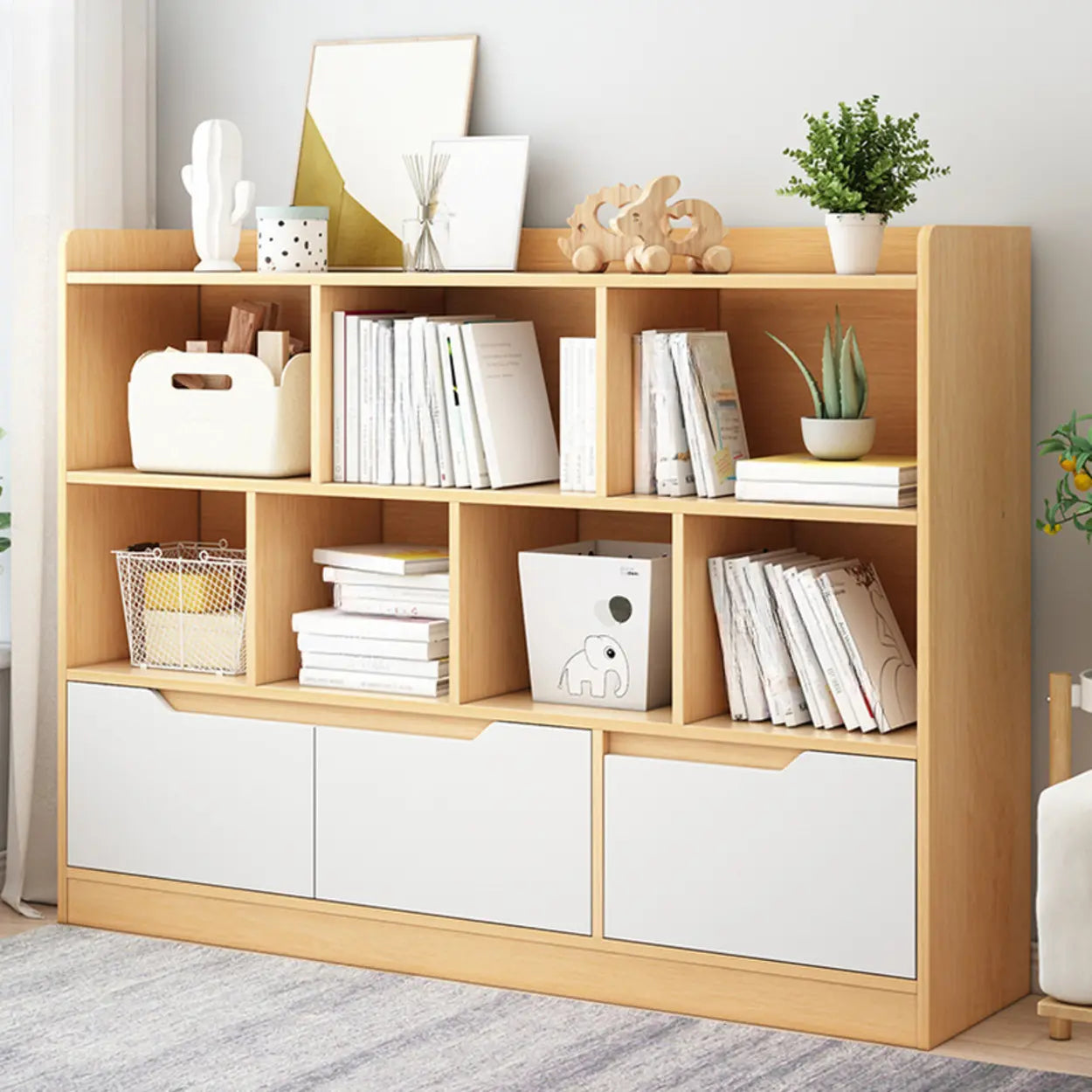 Simple Modern Rectangular Wide Bookcase — White