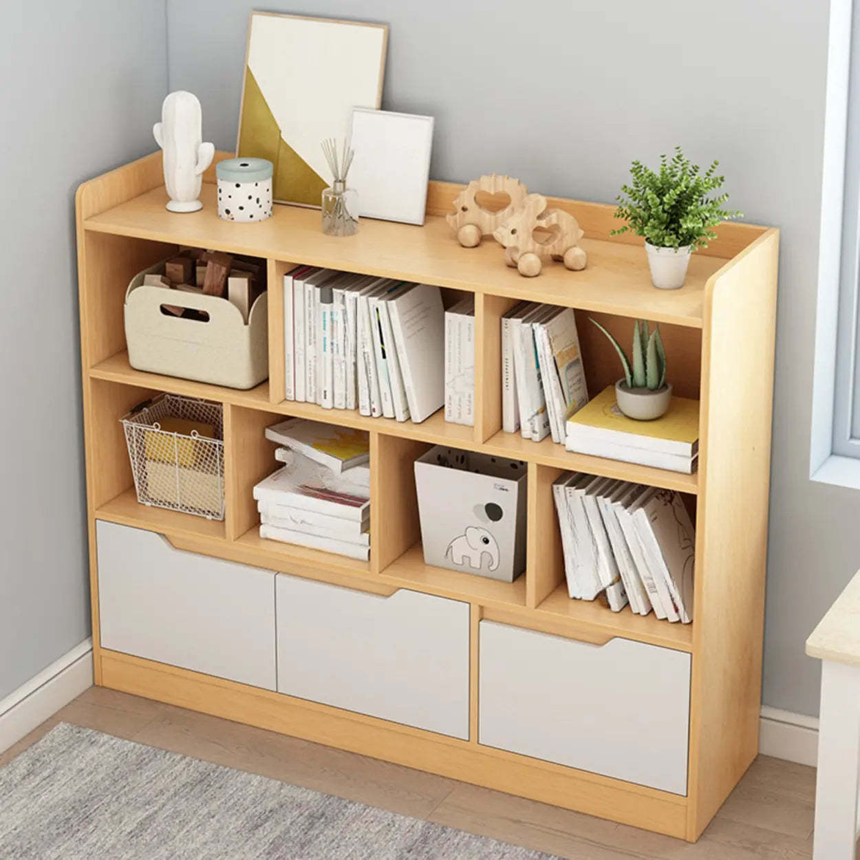 Simple Modern Rectangular Wide Bookcase — Blue