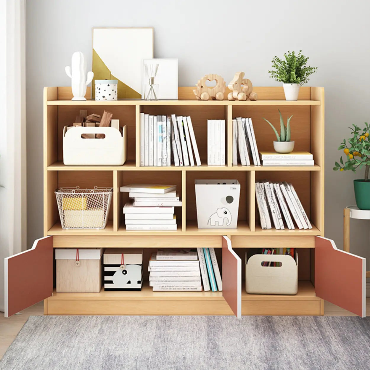 Simple Modern Rectangular Wide Bookcase — Blue
