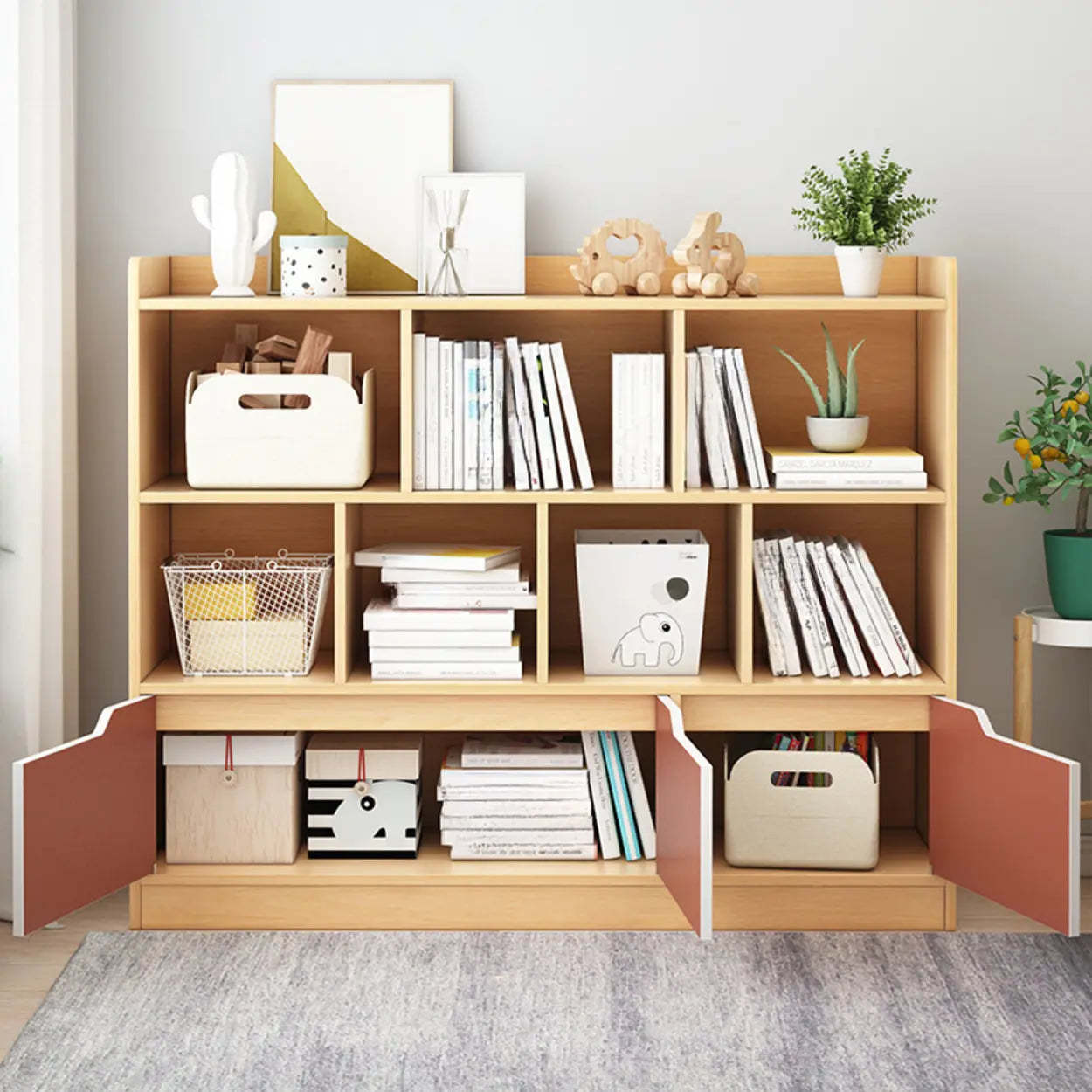 Simple Modern Rectangular Wide Bookcase — Blue