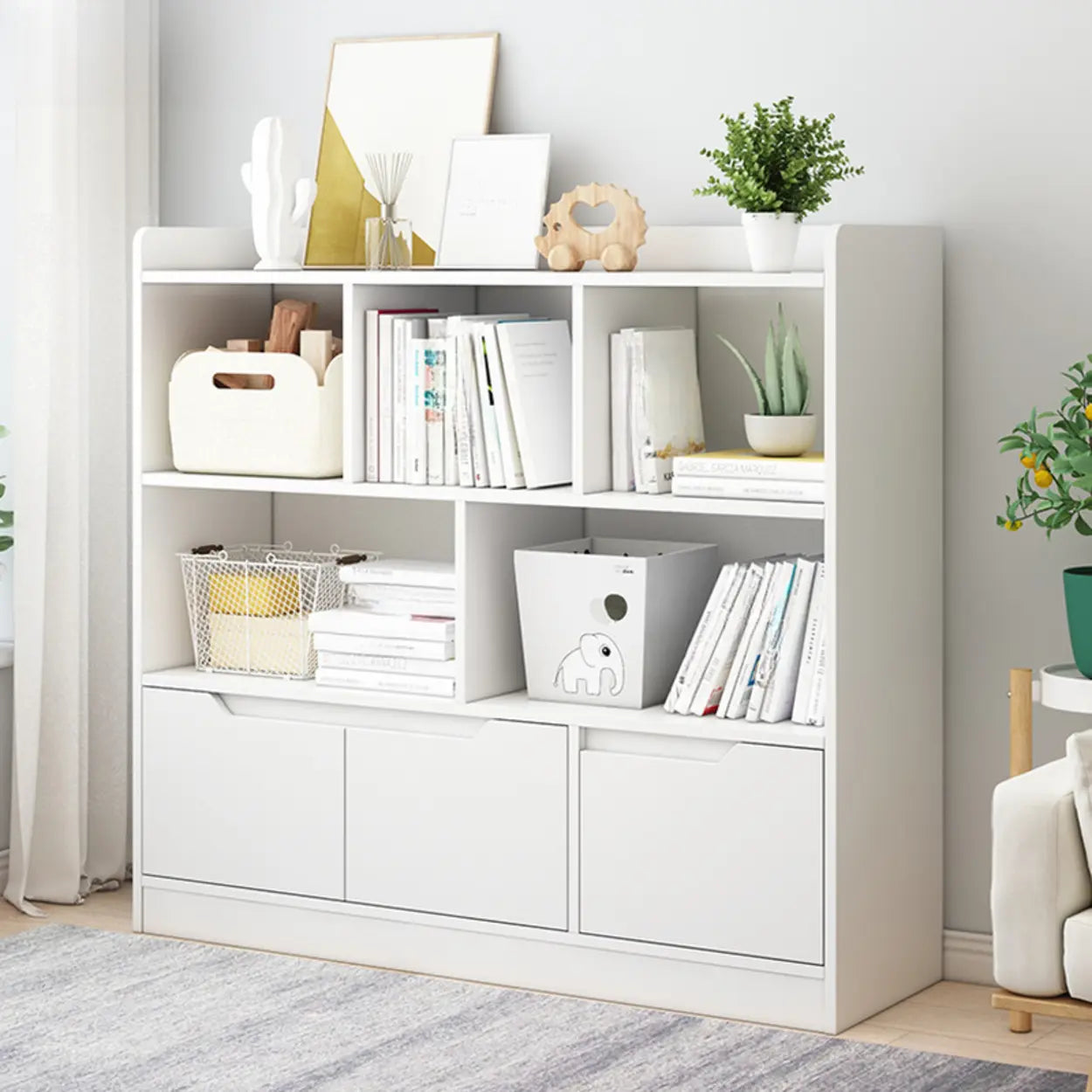 Simple Modern Rectangular Wide Bookcase — Blue