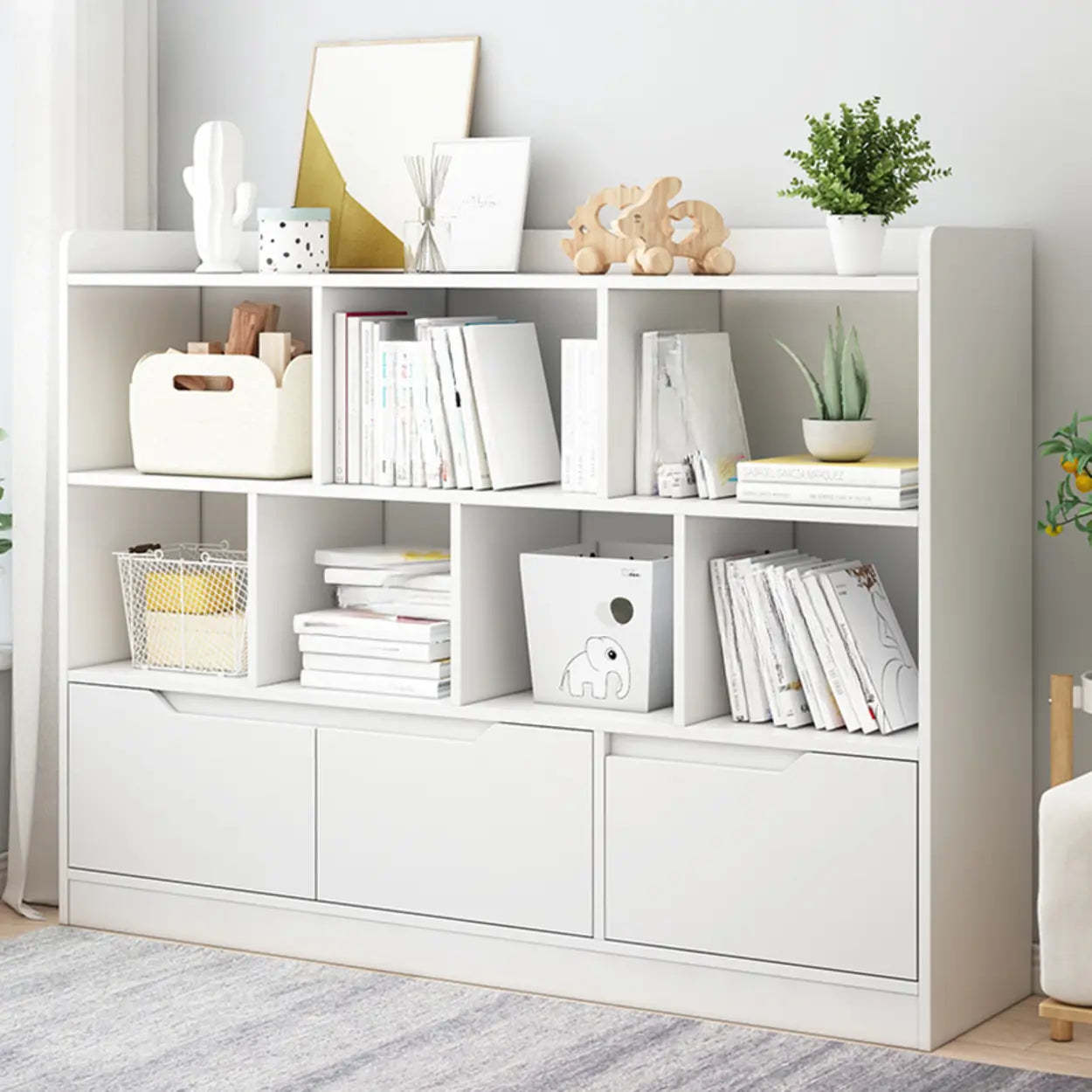 Simple Modern Rectangular Wide Bookcase — Blue