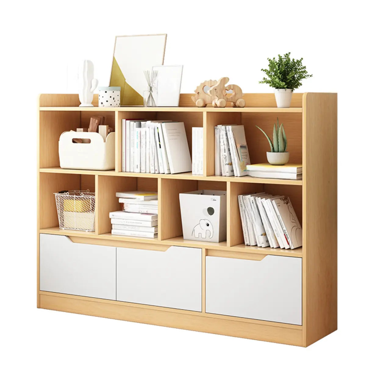 Simple Modern Rectangular Wide Bookcase — Brown