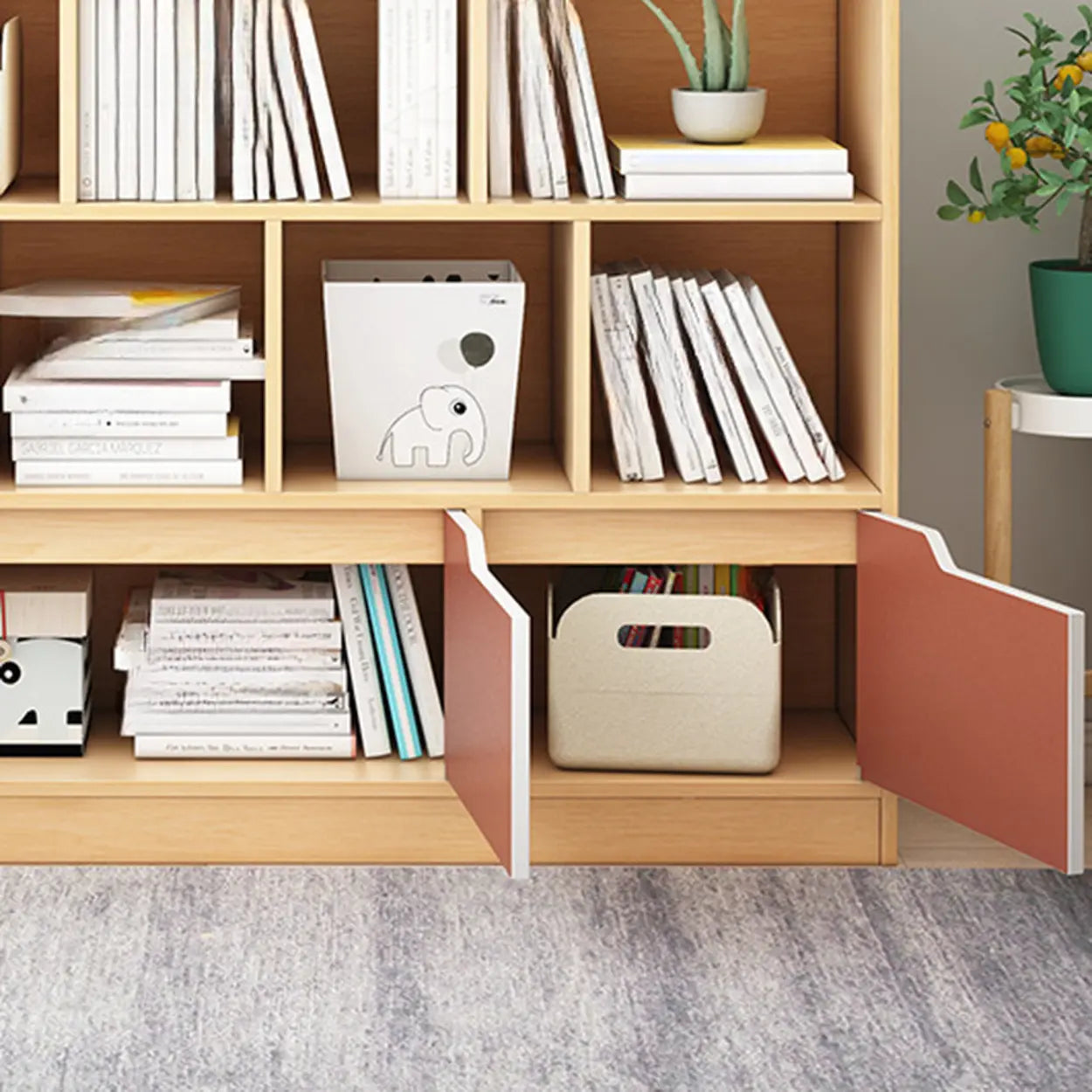 Simple Modern Rectangular Wide Bookcase — Brown