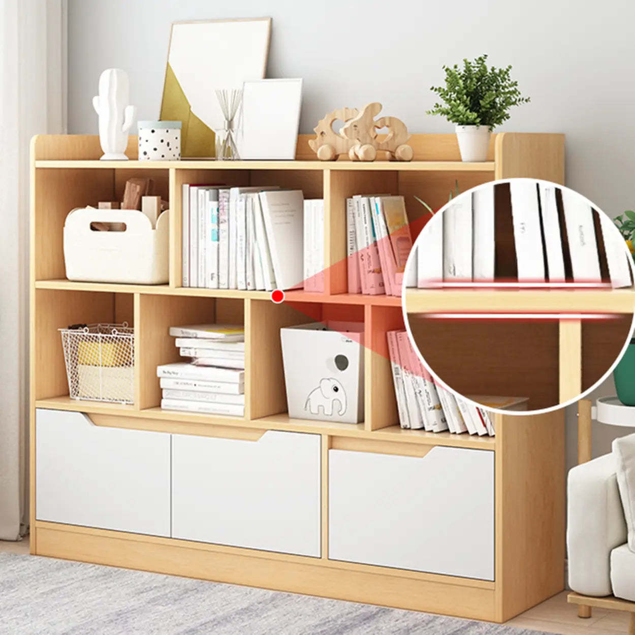 Simple Modern Rectangular Wide Bookcase — Natural Finish