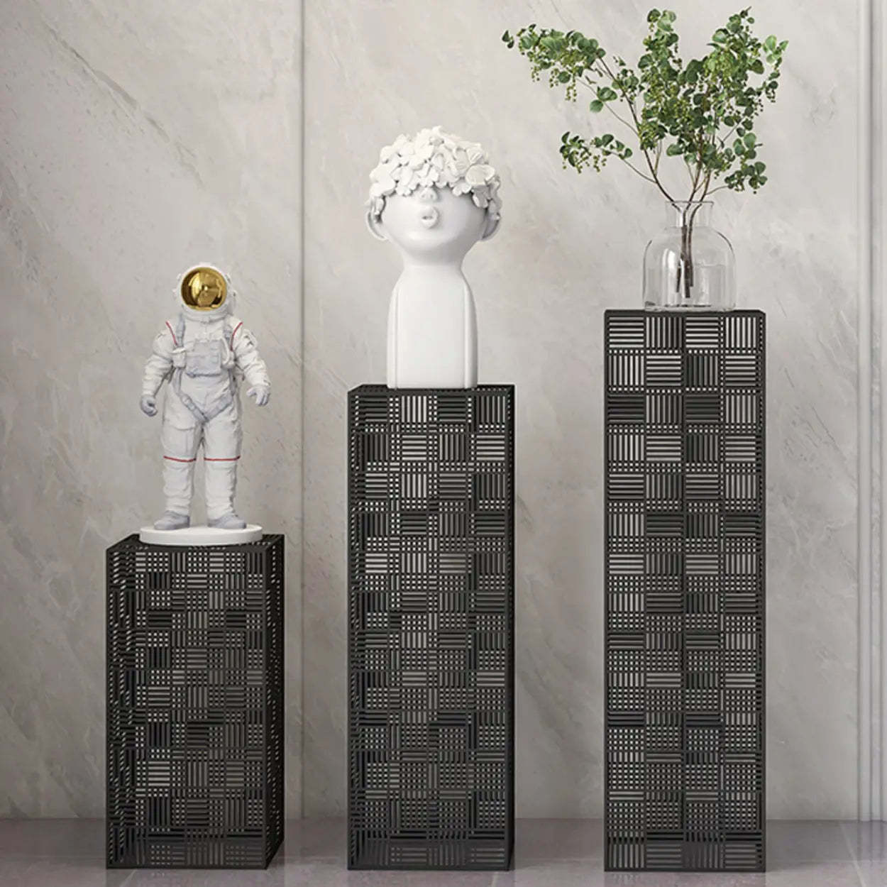 Simple Square Metal Black Plant Table — Black
