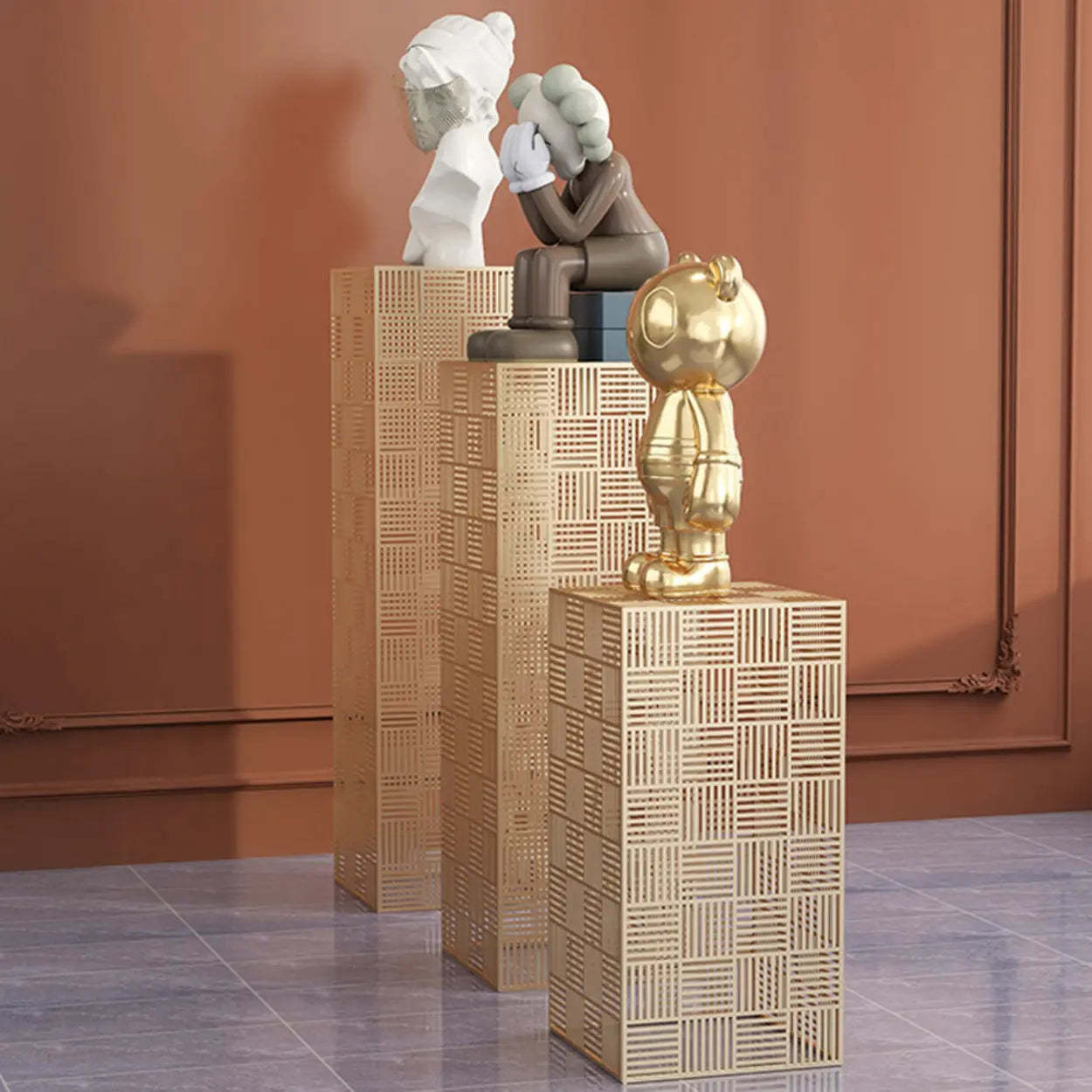 Simple Square Metal Black Plant Table — Gold