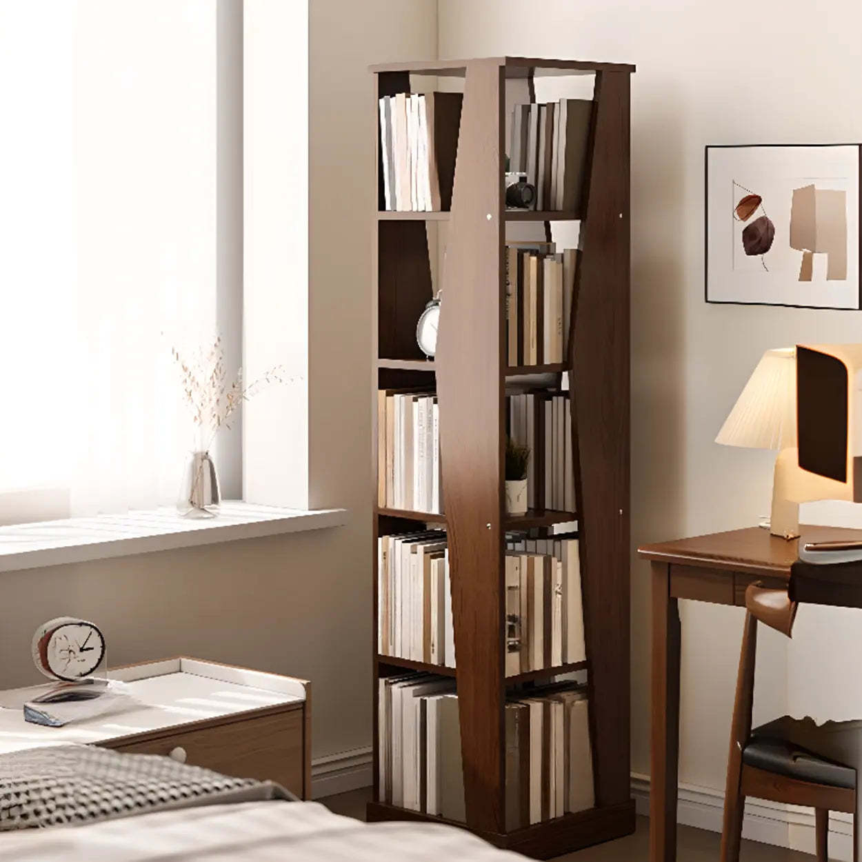 Simple Square Wood Open-Back Tall Bookcase — White