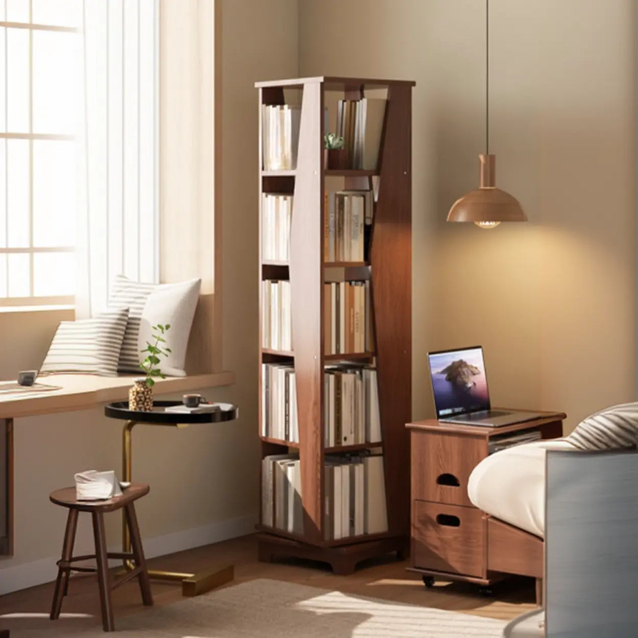 Simple Square Wood Open-Back Tall Bookcase — Natural