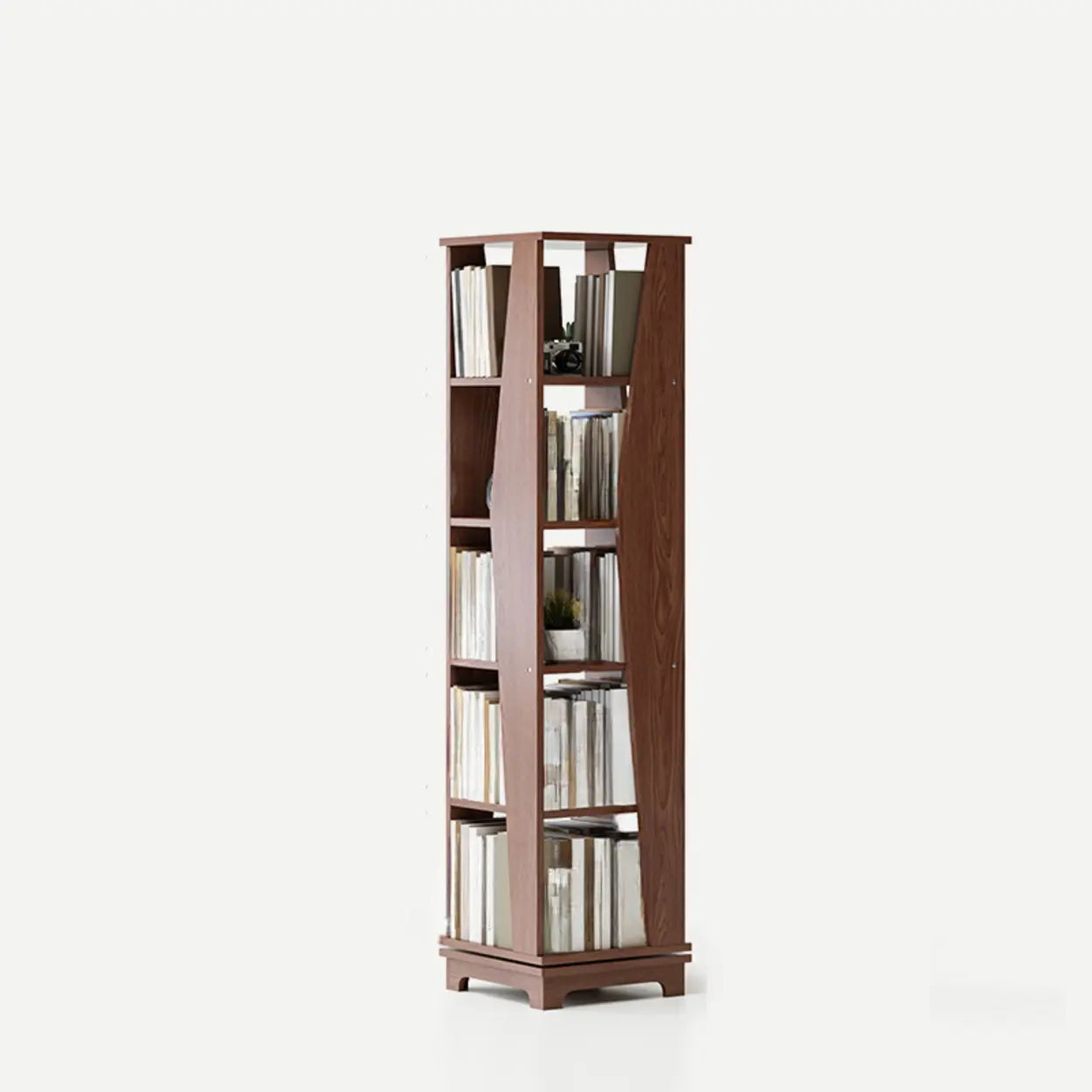 Simple Square Wood Open-Back Tall Bookcase — Nut-Brown