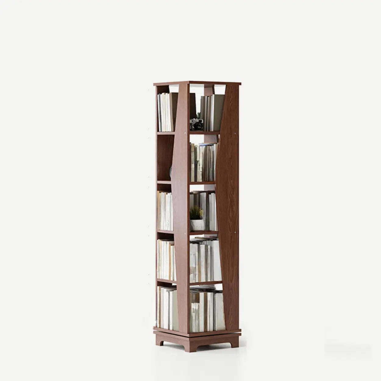 Simple Square Wood Open-Back Tall Bookcase — Nut-Brown