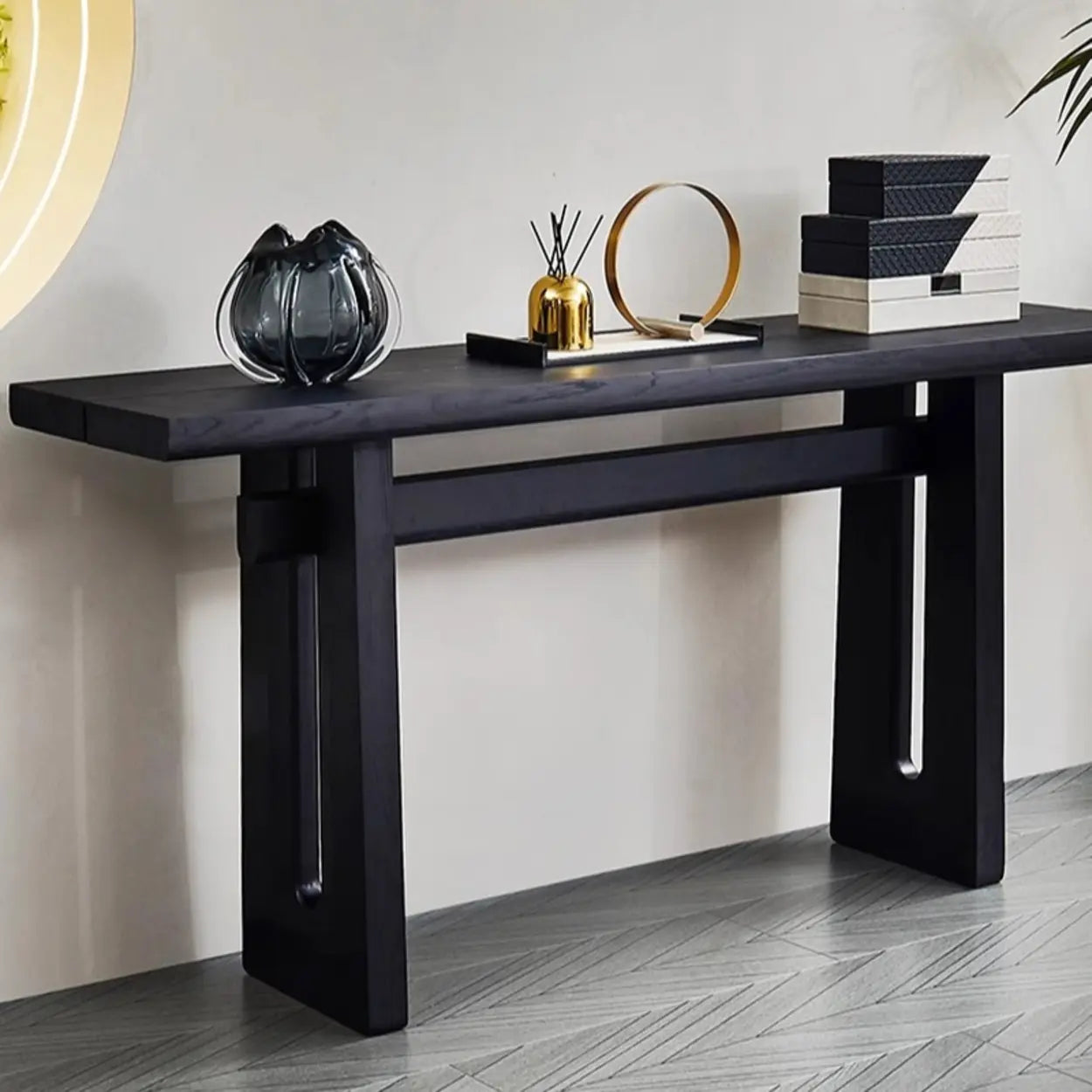 Simple Trestle Timber Black Rectangular Console Table