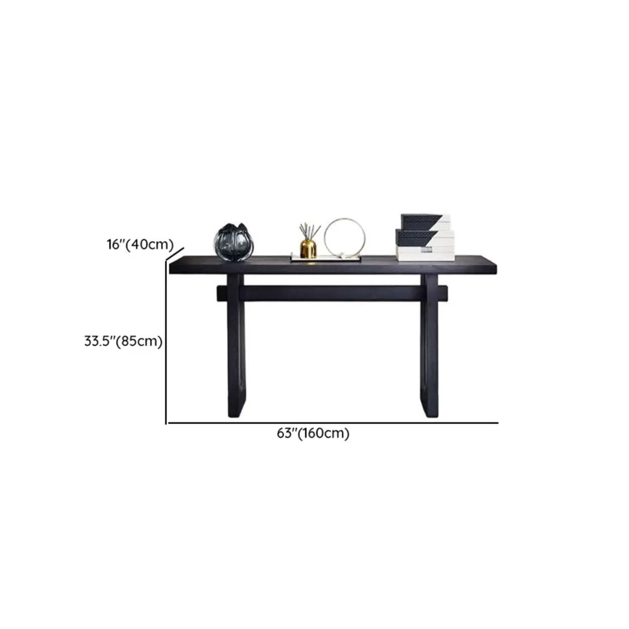Simple Trestle Timber Black Rectangular Console Table