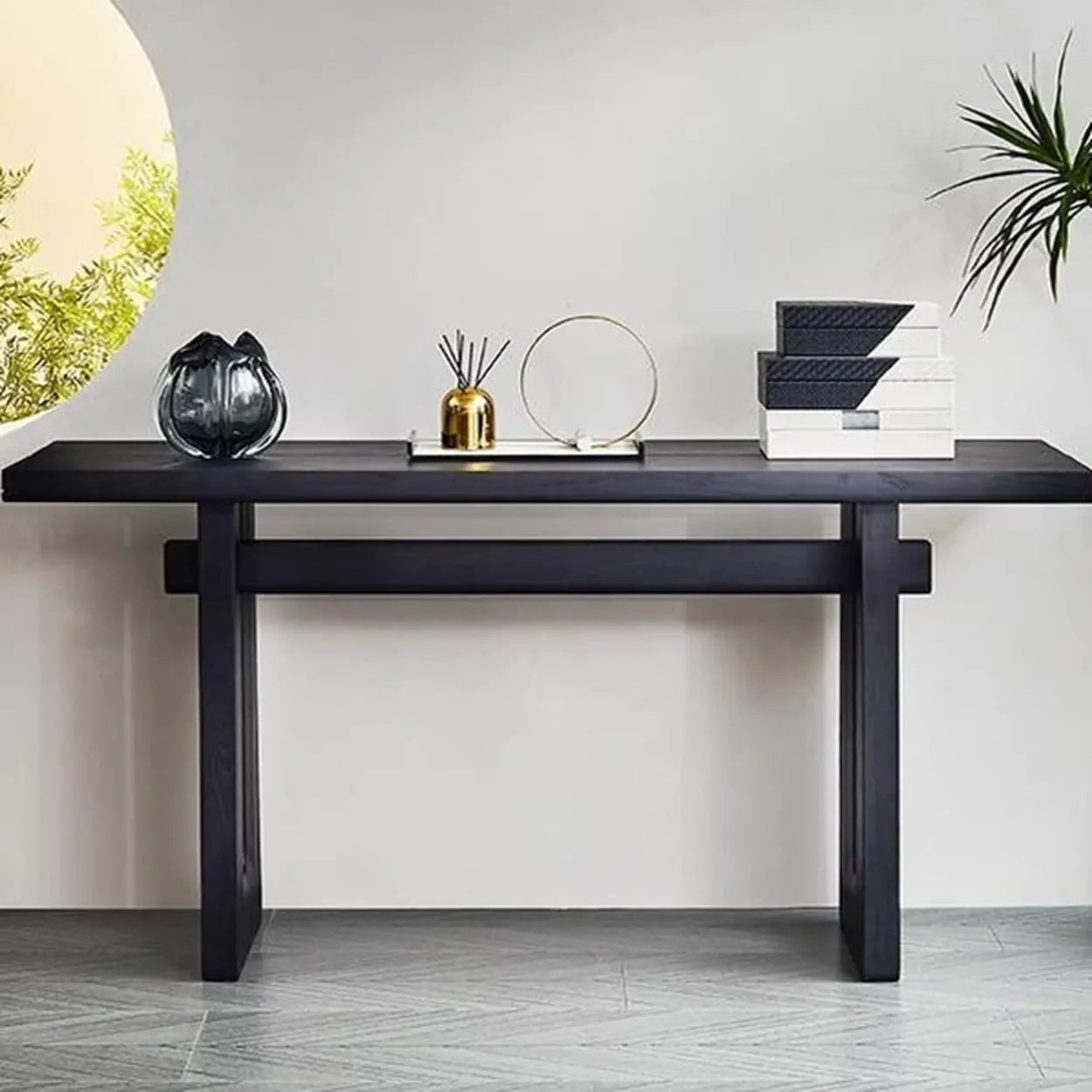 Simple Trestle Timber Black Rectangular Console Table
