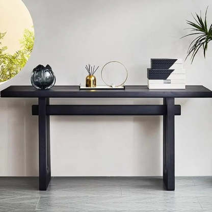 Simple Trestle Timber Black Rectangular Console Table
