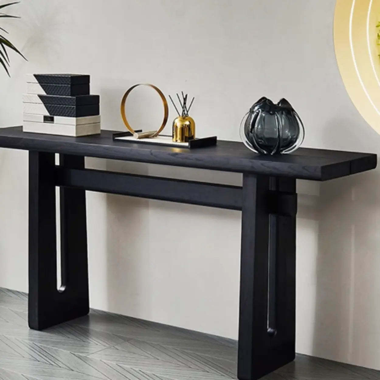 Simple Trestle Timber Black Rectangular Console Table