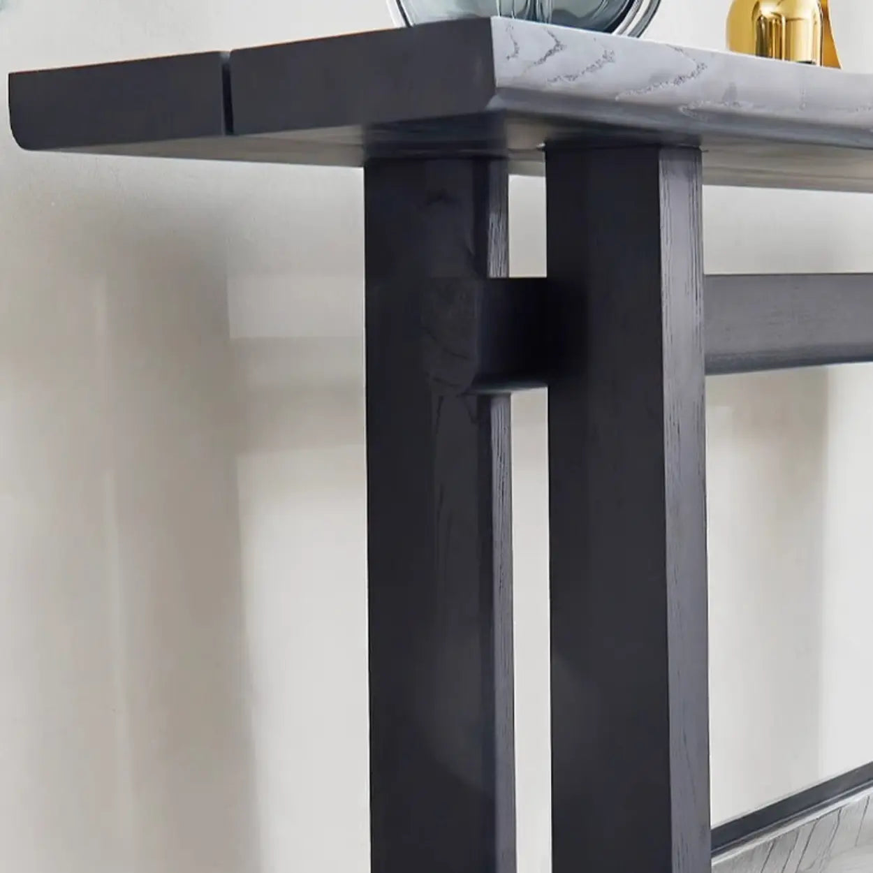 Simple Trestle Timber Black Rectangular Console Table