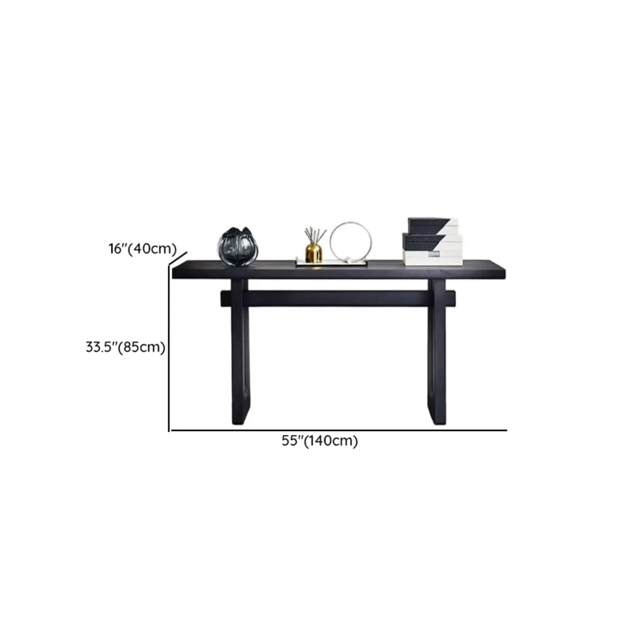 Simple Trestle Timber Black Rectangular Console Table