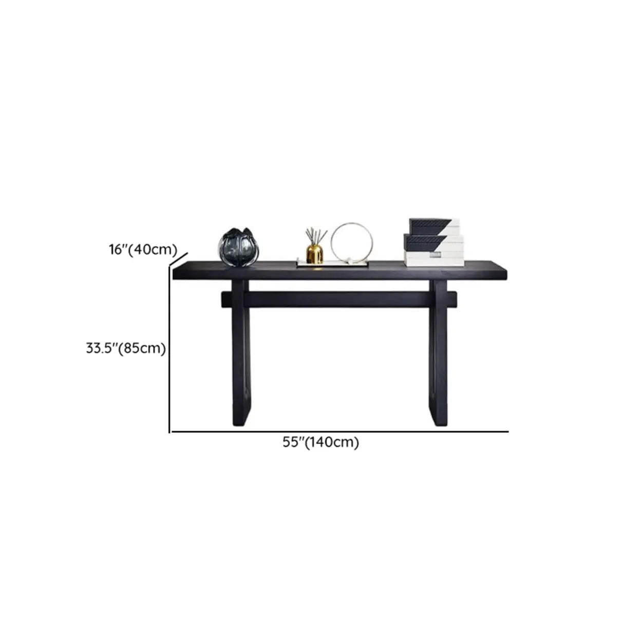 Simple Trestle Timber Black Rectangular Console Table