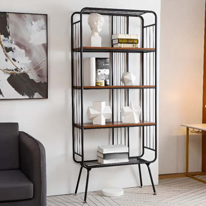 Simple Vertical Metal 4-Shelf Bookshelf — Black