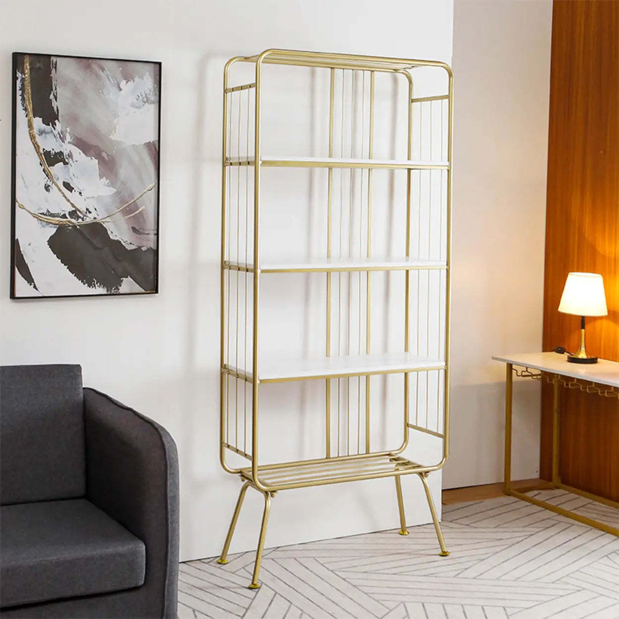 Simple Vertical Metal 4-Shelf Bookshelf — Black