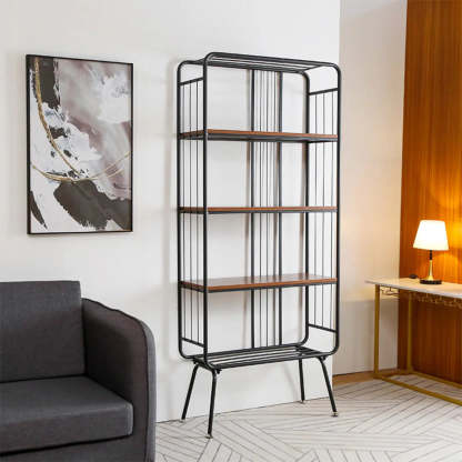 Simple Vertical Metal 4-Shelf Bookshelf — Black