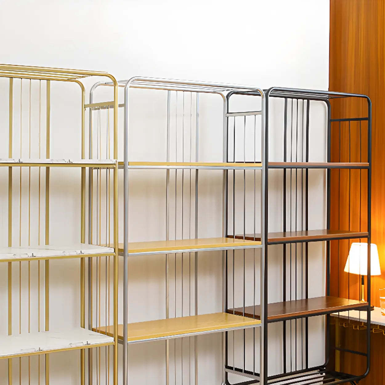 Simple Vertical Metal 4-Shelf Bookshelf — Gold