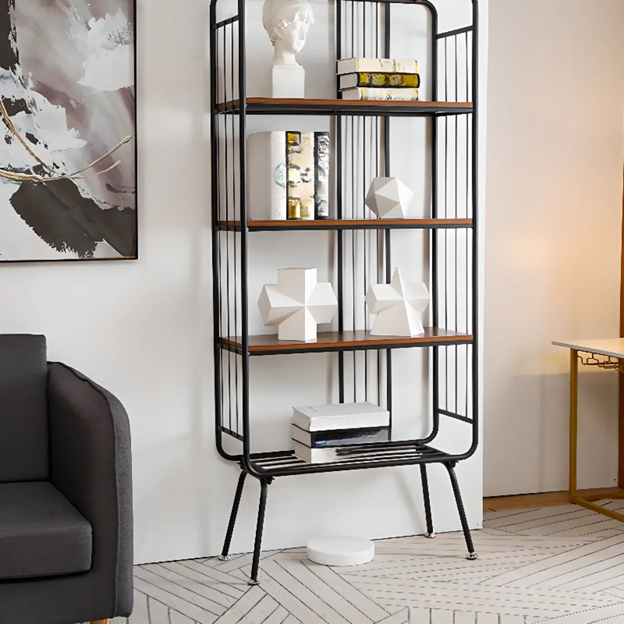 Simple Vertical Metal 4-Shelf Bookshelf