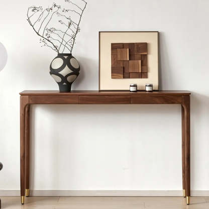 Walnut Rectangular Storage Console Table