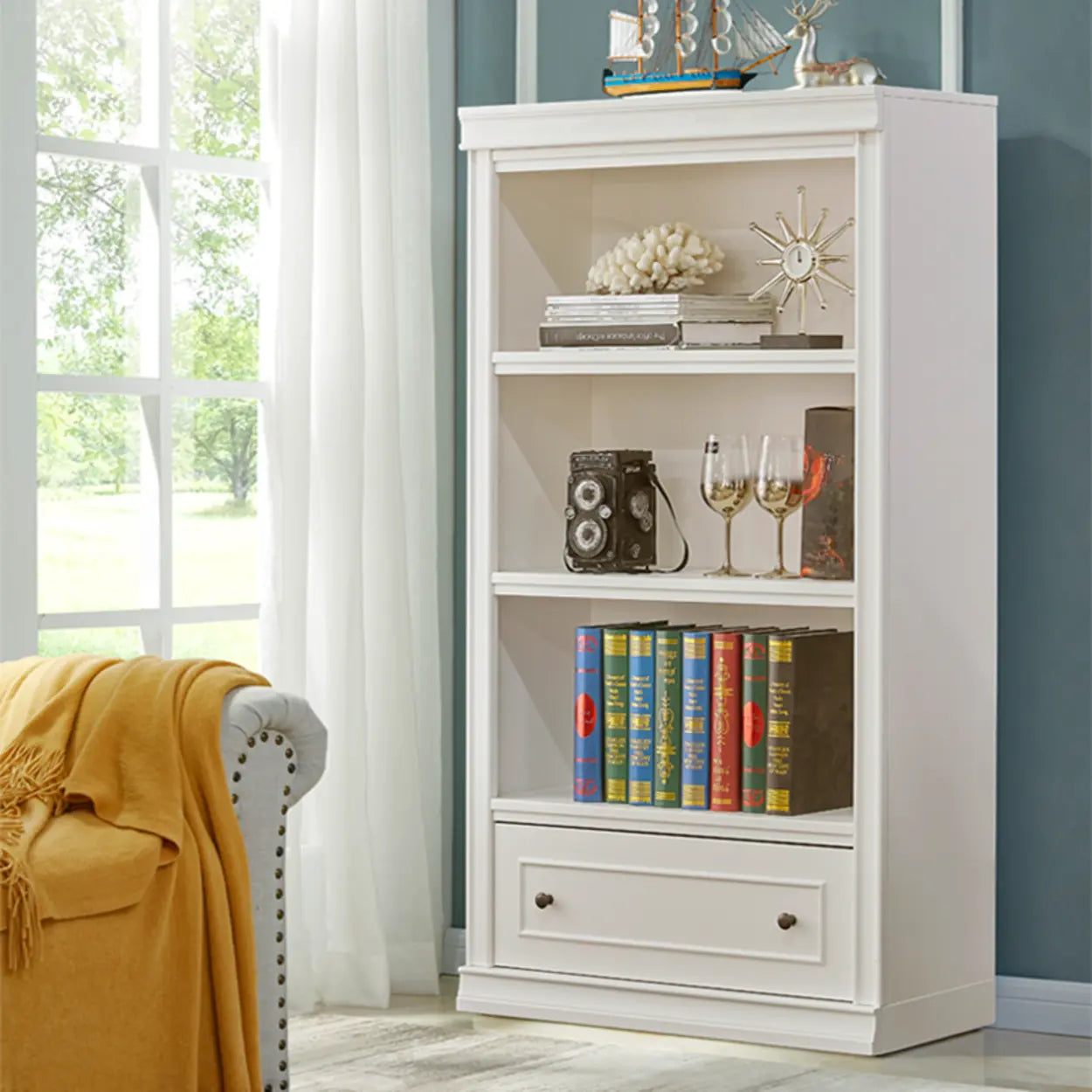 Simple White French Small Wooden Bookcase