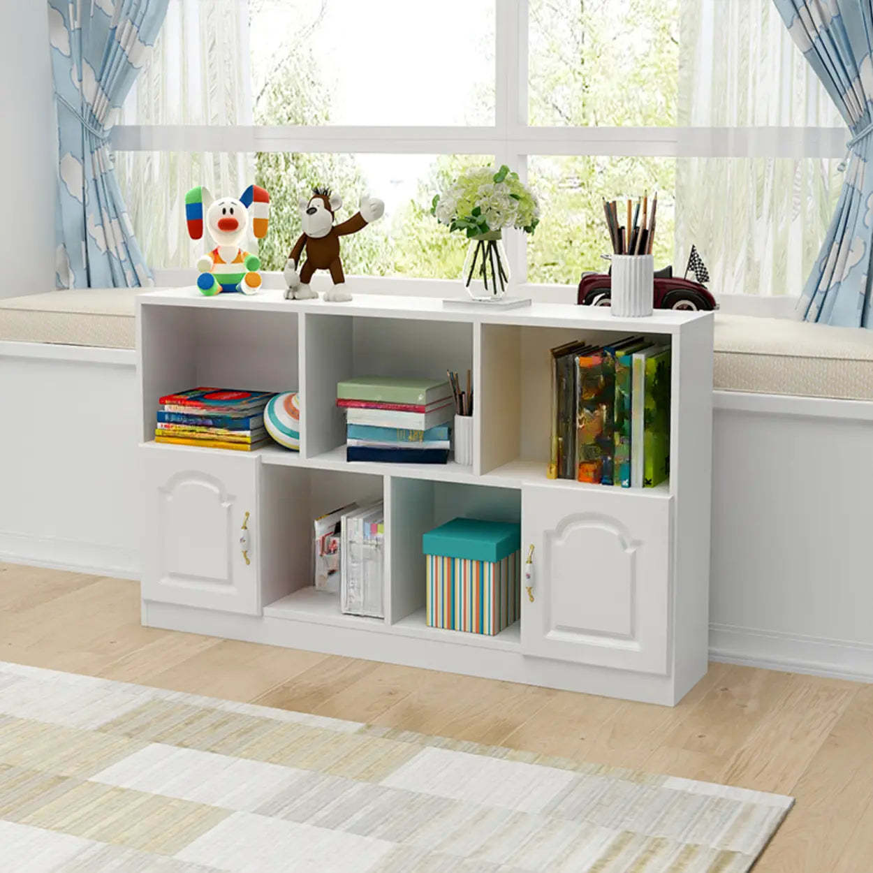 Simple White Modern Rectangular Wide Storage Bookcase