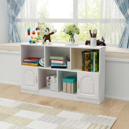 Simple White Modern Rectangular Wide Storage Bookcase