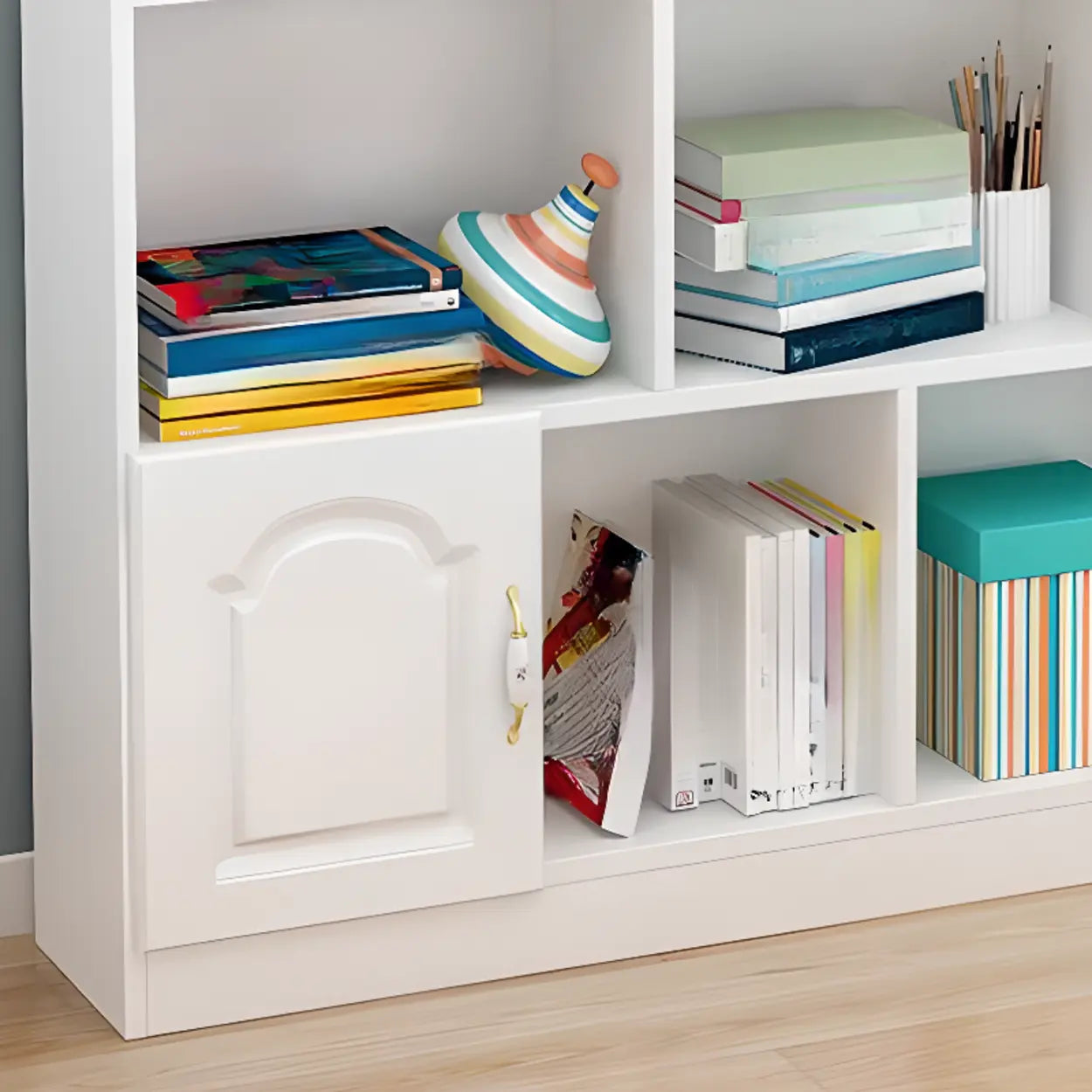 Simple White Modern Rectangular Wide Storage Bookcase