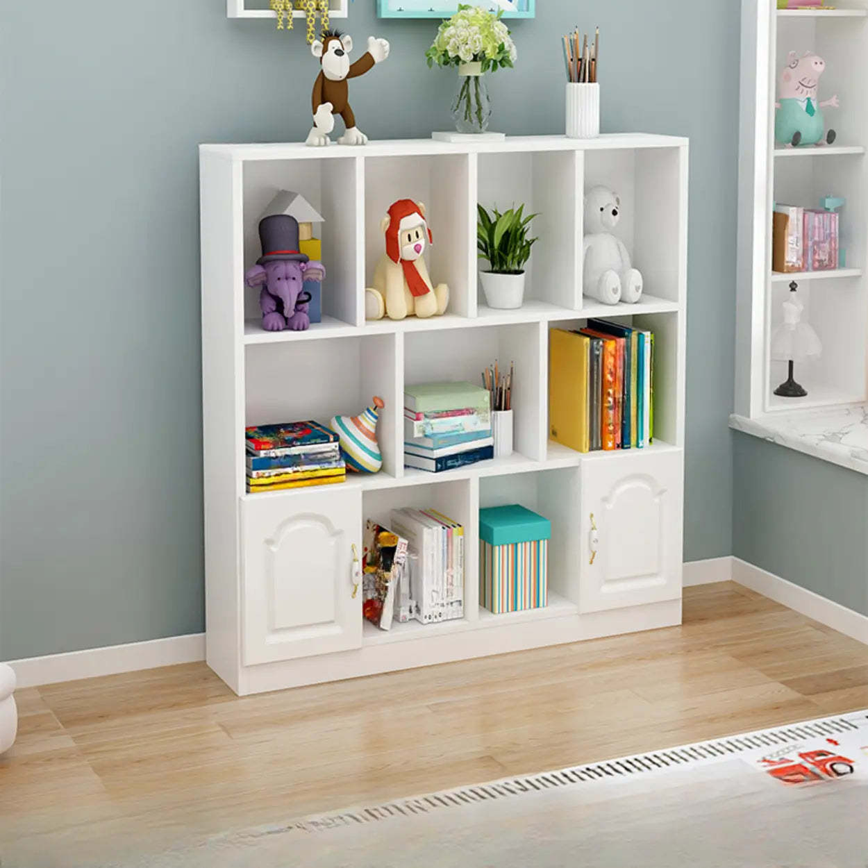 Simple White Modern Rectangular Wide Storage Bookcase