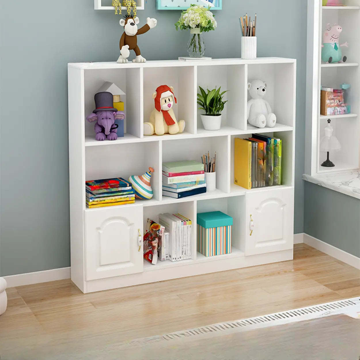 Simple White Modern Rectangular Wide Storage Bookcase