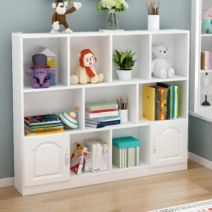 Simple White Modern Rectangular Wide Storage Bookcase