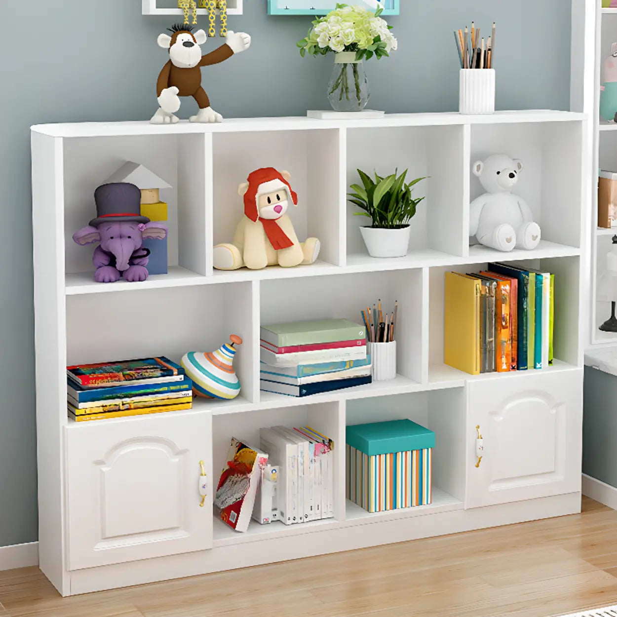 Simple White Modern Rectangular Wide Storage Bookcase