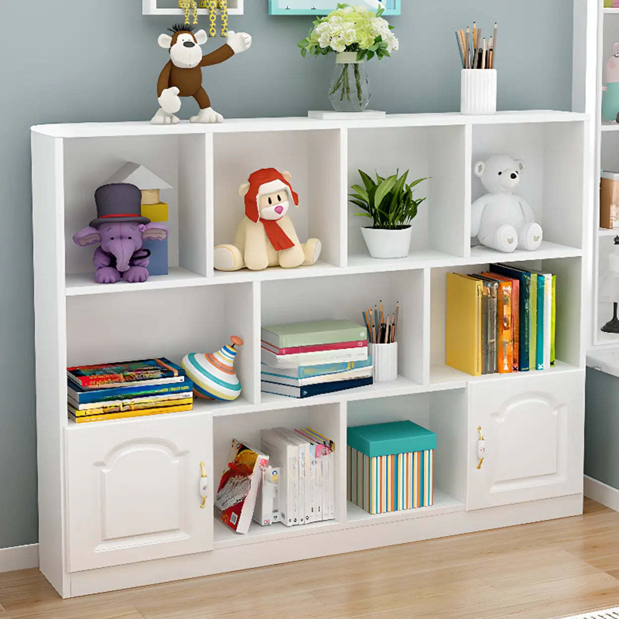 Simple White Modern Rectangular Wide Storage Bookcase