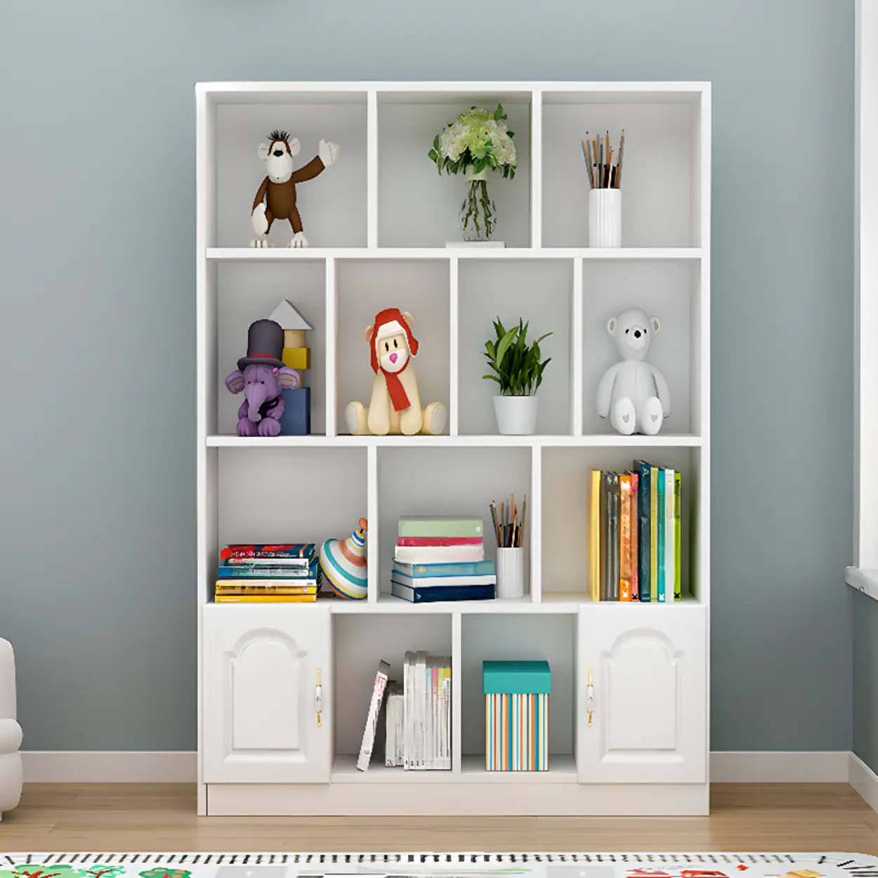 Simple White Modern Rectangular Wide Storage Bookcase